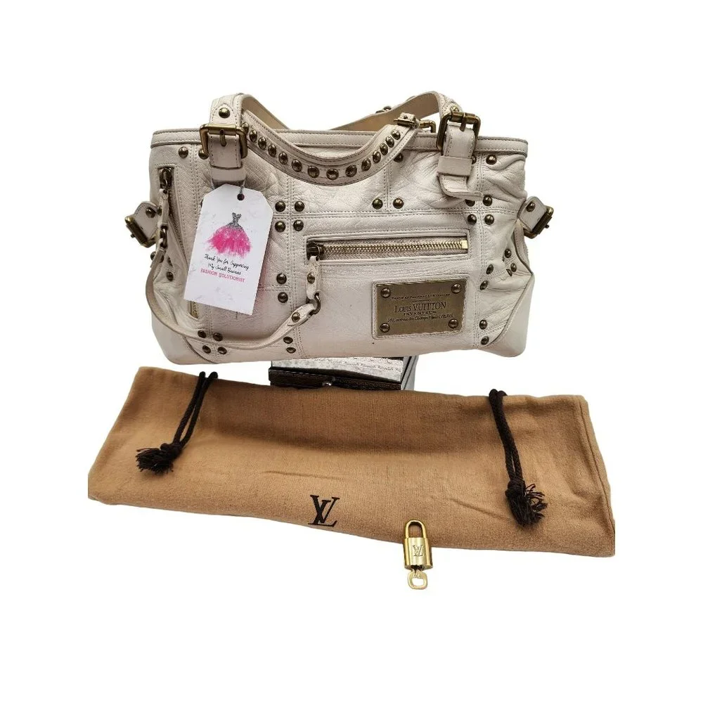 Louis Vuitton White Leather Sac Riveting Bag - Dust Bag + Lock & Key + COA - Picture 5 of 16